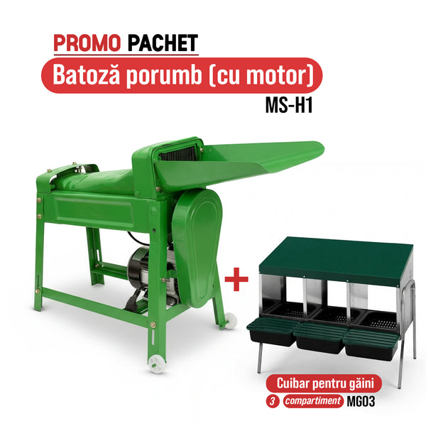 Pachet Promo: Batoza porumb MS-H1 (cu motor) +Cuibar pentru gaini cu 3 compartimente MG03