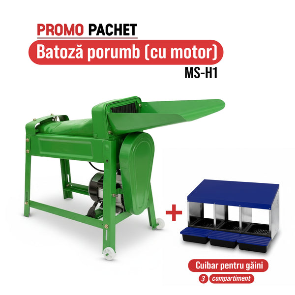 Pachet Promo: Batoza porumb MS-H1 (cu motor) +Cuibar pentru gaini cu 3 compartimente