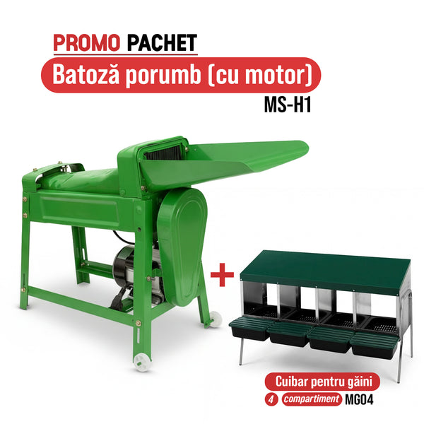 Pachet Promo: Batoza porumb MS-H1 (cu motor) +Cuibar pentru gaini cu 4 compartimente MG04