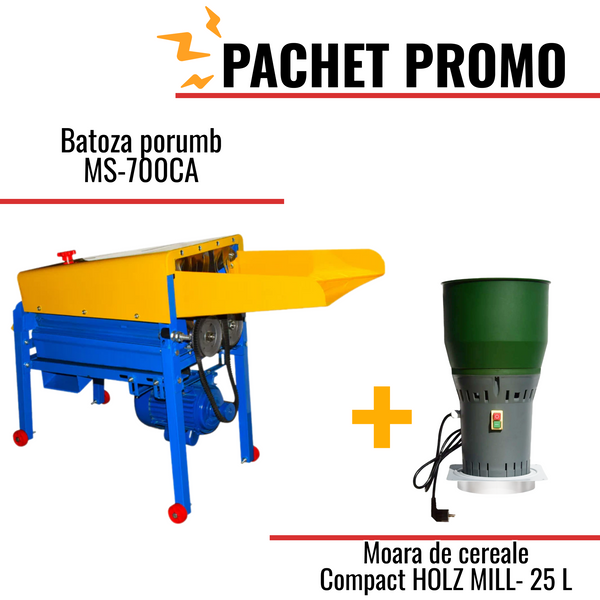 Pachet Promo:Batoza porumb MS-700CA (cu motor) + Moara de cereale HOLZ MILL- 25 L