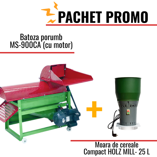 Pachet Promo:Batoza porumb MS-900CA (cu motor) +Moara de cereale HOLZ MILL- 25 L compacta