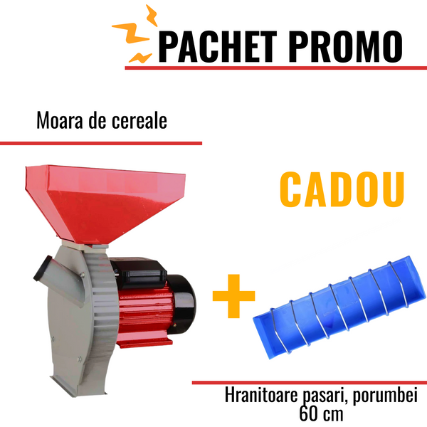 Pachet Promo:Moara de cereale, 3.9kW, 2850 RPM +CADOU: 1x Hranitoare pasari 60cm