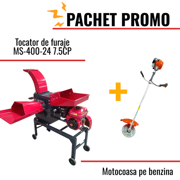 Pachet Promo: Tocator de furaje cu motor pe benzina 7,5 CP + Motocoasa pe benzina, 5.4 CP