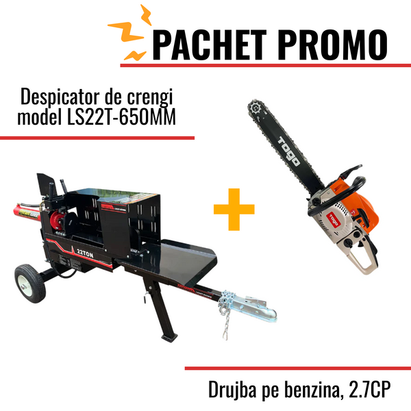 Pachet Promo: Despicator de crengi model LS22T-650MM + Drujba pe benzina, 2.7CP, 49.3cc cu accesorii incluse