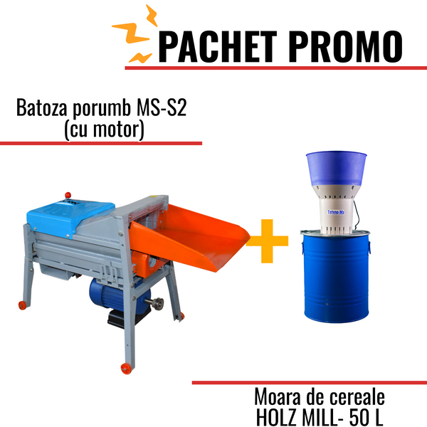 Pachet Promo: Batoza porumb MS-S2 (cu motor) + Moara de cereale HOLZ MILL-50L