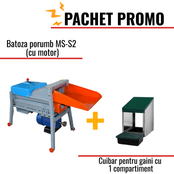 Pachet Promo: Batoza porumb MS-S2 (cu motor) + Cuibar pentru gaini cu 1 compartiment MG01 (fara picioare)