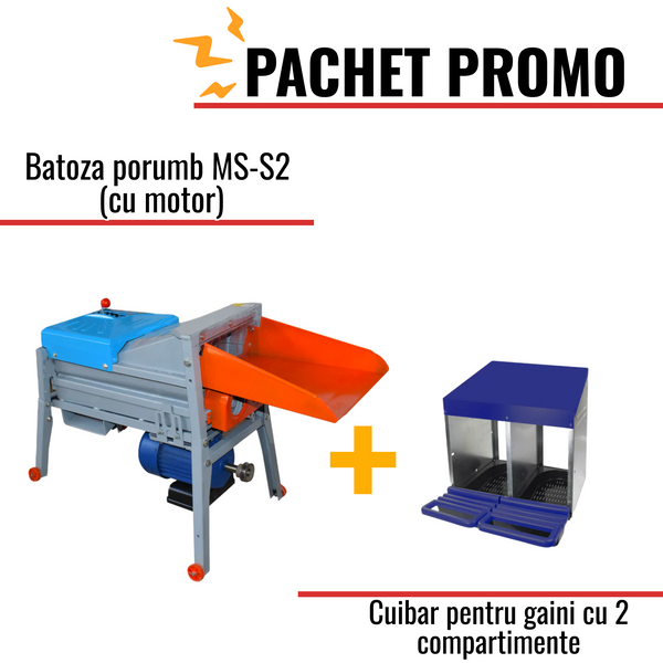 Pachet Promo: Batoza porumb MS-S2 (cu motor) + Cuibar pentru gaini cu 2 compartimente