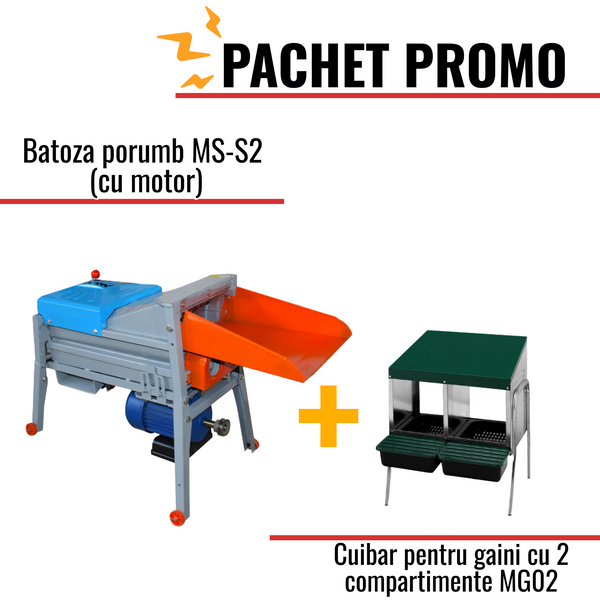 Pachet Promo: Batoza porumb MS-S2 (cu motor) +Cuibar pentru gaini cu 2 compartimente MG02