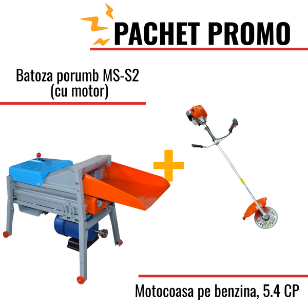 Pachet Promo: Batoza porumb MS-S2 (cu motor) + Motocoasa pe benzina, 5.4 CP