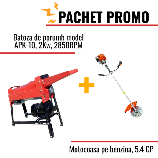 Pachet Promo: Batoza de porumb model APK-10, 2Kw +  Motocoasa pe benzina, 5.4 CP