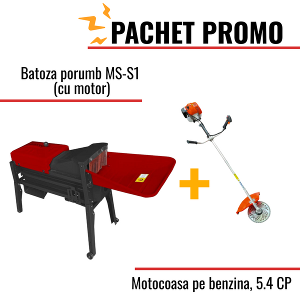 Pachet Promo: Batoza porumb MS-S1 (cu motor) + Motocoasa pe benzina, 5.4 CP