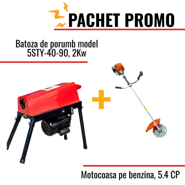 Pachet Promo: Batoza de porumb model 5STY-40-90, 2Kw + Motocoasa pe benzina, 5.4 CP