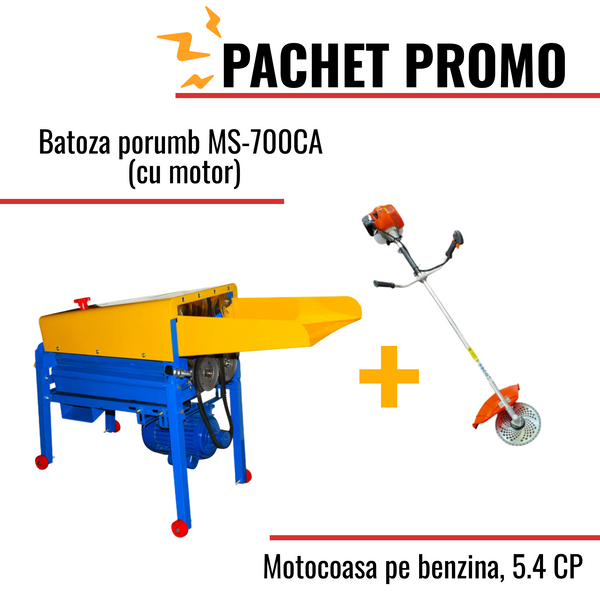 Pachet Promo: Batoza porumb MS-700CA (cu motor) + Motocoasa pe benzina, 5.4 CP