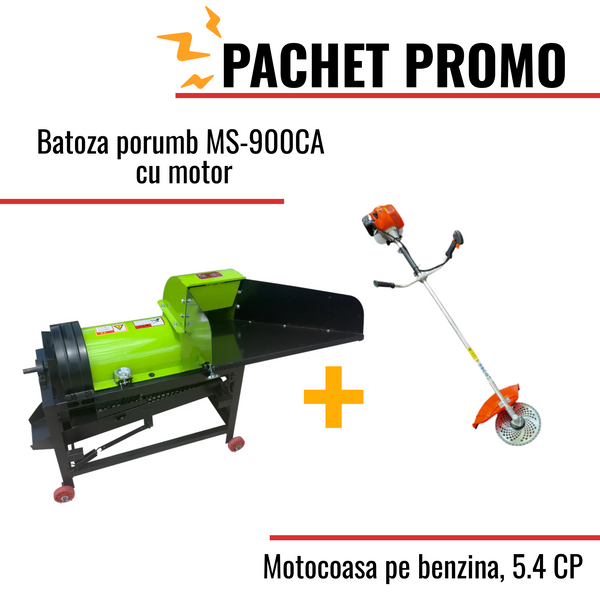 Pachet Promo: Batoza porumb MS-900CA cu motor + Motocoasa pe benzina, 5.4 CP