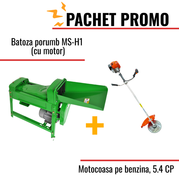 Pachet Promo: Batoza porumb MS-H1 (cu motor) + Motocoasa pe benzina, 5.4 CP
