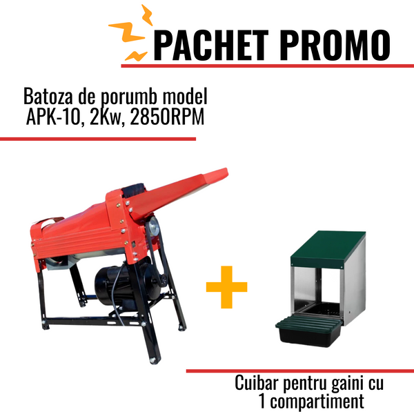 Pachet Promo: Batoza de porumb model APK-10, 2Kw + Cuibar pentru gaini cu 1 compartiment MG01 (fara picioare)