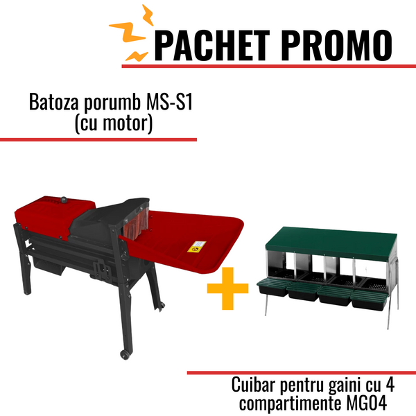 Pachet Promo: Batoza porumb MS-S1 (cu motor) + Cuibar pentru gaini cu 4 compartimente MG04