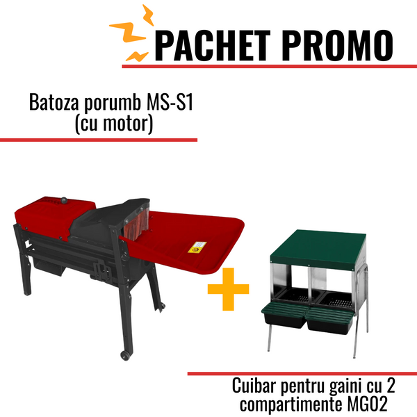 Pachet Promo: Batoza porumb MS-S1 (cu motor) + Cuibar pentru gaini cu 2 compartimente MG02