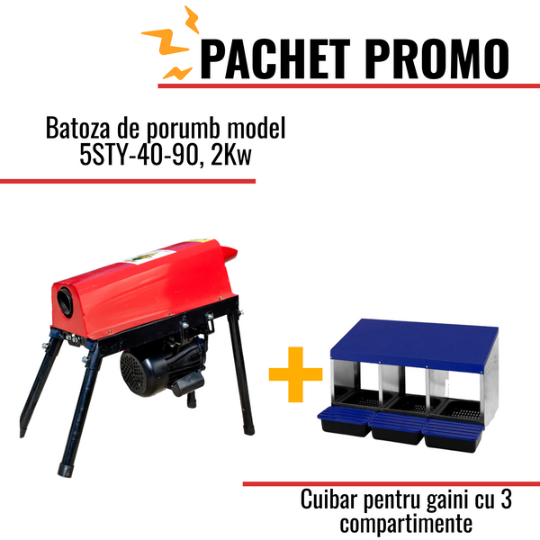 Pachet Promo: Batoza de porumb model 5STY-40-90, 2Kw + Cuibar pentru gaini cu 3 compartimente