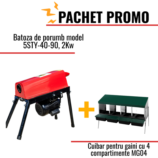 Pachet Promo: Batoza de porumb model 5STY-40-90, 2Kw + Cuibar pentru gaini cu 4 compartimente MG04