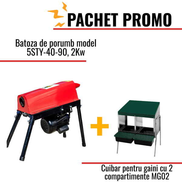 Pachet Promo: Batoza de porumb model 5STY-40-90, 2Kw + Cuibar pentru gaini cu 2 compartimente MG02
