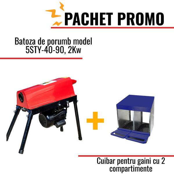 Pachet Promo: Batoza de porumb model 5STY-40-90, 2Kw + Cuibar pentru gaini cu 2 compartimente