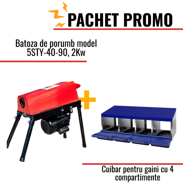 Pachet Promo: Batoza de porumb model 5STY-40-90, 2Kw + Cuibar pentru gaini cu 4 compartimente