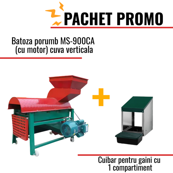 Pachet Promo: Batoza porumb MS-900CA (cu motor) cuva verticala + Cuibar pentru gaini cu 1 compartiment MG01 (fara picioare)