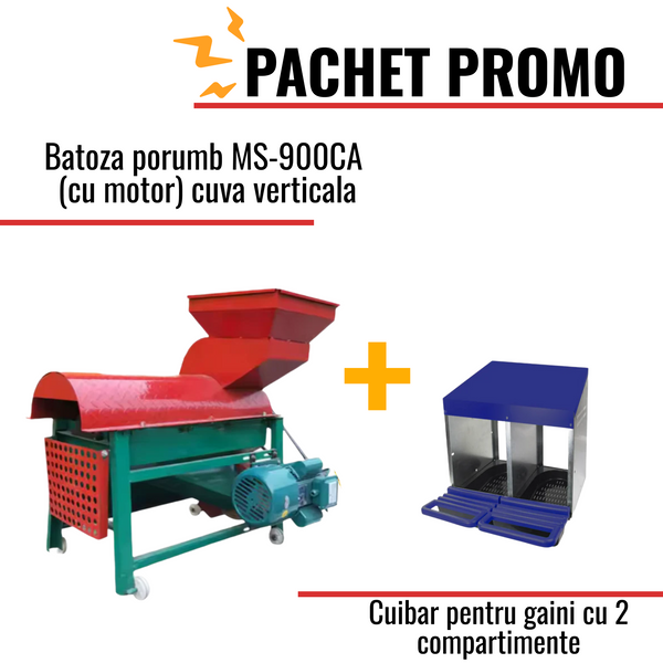 Pachet Promo: Batoza porumb MS-900CA (cu motor) cuva verticala + Cuibar pentru gaini cu 2 compartimente