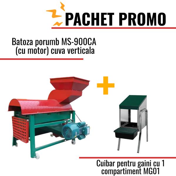 Pachet Promo: Batoza porumb MS-900CA (cu motor) cuva verticala +Cuibar pentru gaini cu 1 compartiment MG01