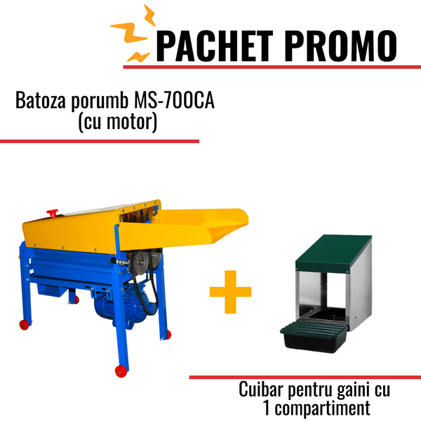 Pachet Promo: Batoza porumb MS-700CA (cu motor) + Cuibar pentru gaini cu 1 compartiment MG01 (fara picioare)