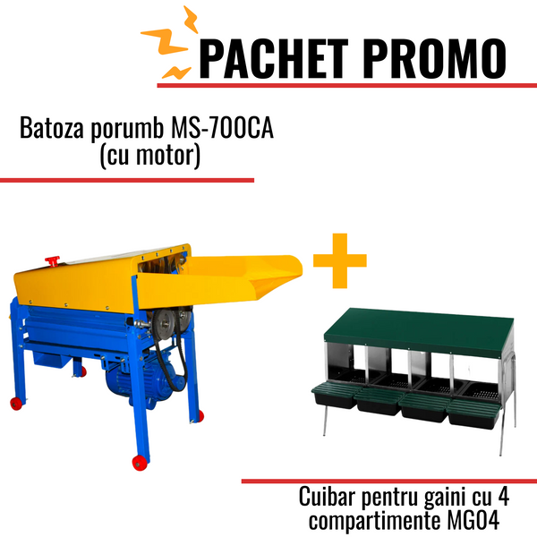 Pachet Promo: Batoza porumb MS-700CA (cu motor) + Cuibar pentru gaini cu 4 compartimente MG04