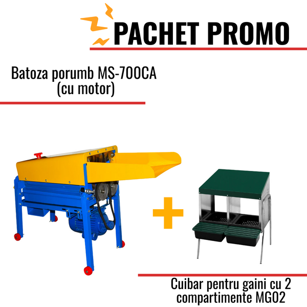 Pachet Promo: Batoza porumb MS-700CA (cu motor) + Cuibar pentru gaini cu 2 compartimente MG02