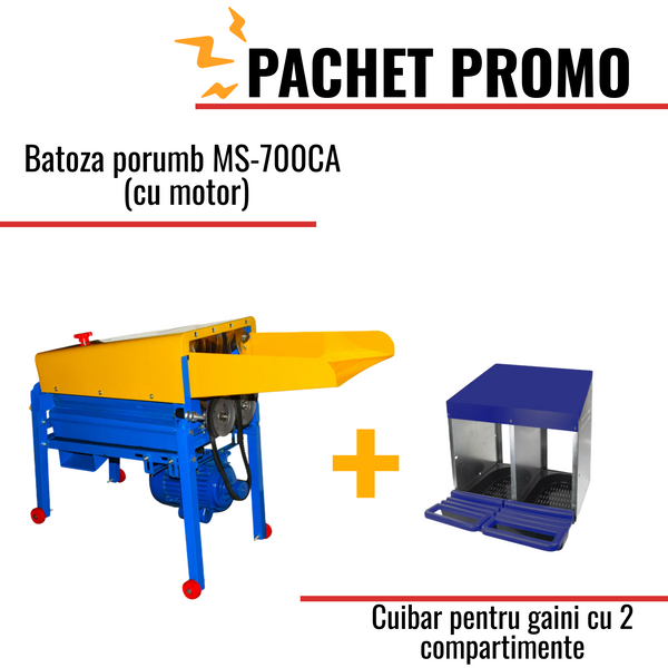 Pachet Promo: Batoza porumb MS-700CA (cu motor) + Cuibar pentru gaini cu 2 compartimente
