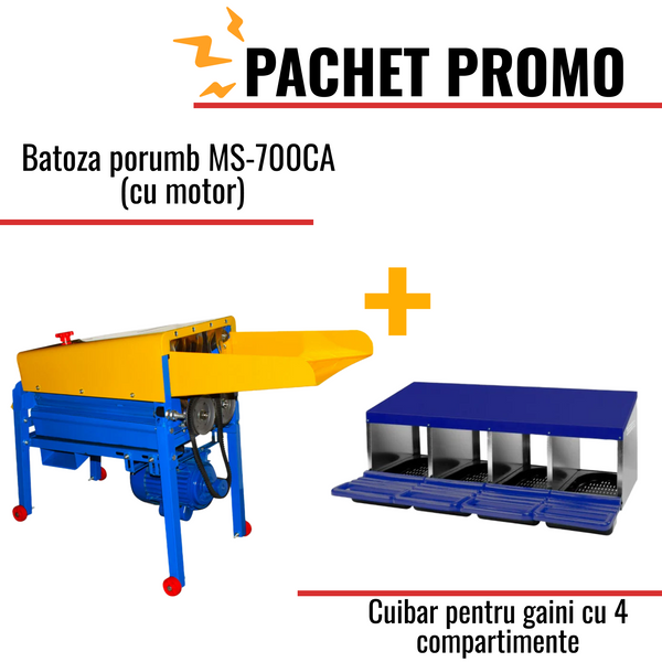 Pachet Promo: Batoza porumb MS-700CA (cu motor) + Cuibar pentru gaini cu 4 compartimente