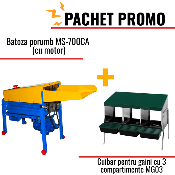 Pachet Promo: Batoza porumb MS-700CA (cu motor) + Cuibar pentru gaini cu 3 compartimente MG03