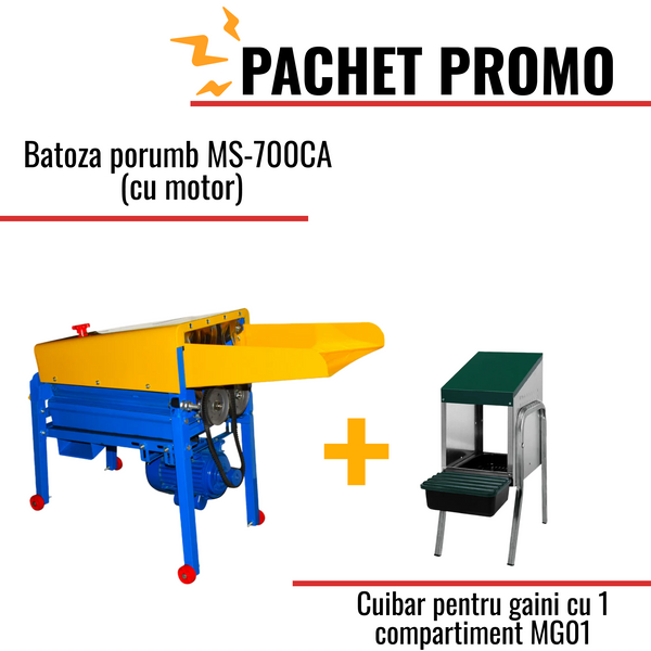 Pachet Promo: Batoza porumb MS-700CA (cu motor) + Cuibar pentru gaini cu 1 compartiment MG01