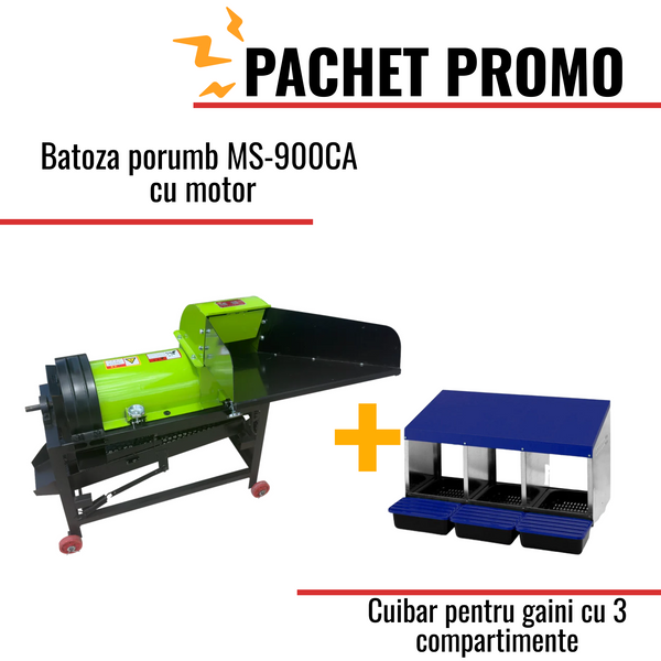Pachet Promo: Batoza porumb MS-900CA cu motor +Cuibar pentru gaini cu 3 compartimente