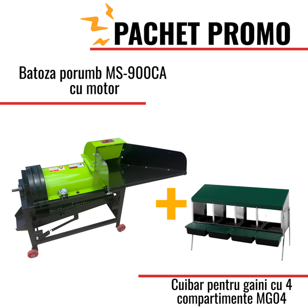 Pachet Promo: Batoza porumb MS-900CA cu motor +Cuibar pentru gaini cu 4 compartimente MG04