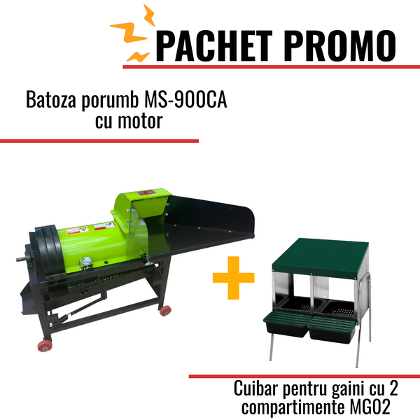 Pachet Promo: Batoza porumb MS-900CA cu motor +Cuibar pentru gaini cu 2 compartimente MG02