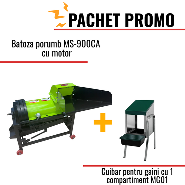 Pachet Promo: Batoza porumb MS-900CA cu motor +Cuibar pentru gaini cu 1 compartiment MG01