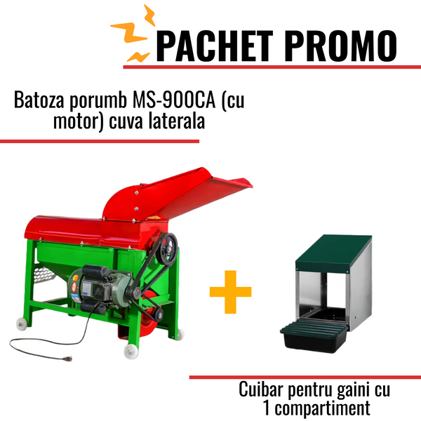 Pachet Promo: Batoza porumb MS-900CA (cu motor) cuva laterala + Cuibar pentru gaini cu 1 compartiment MG01 (fara picioare)