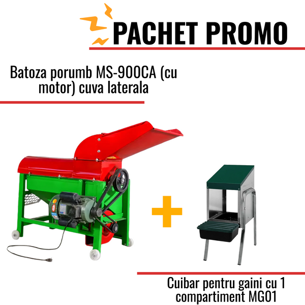 Pachet Promo: Batoza porumb MS-900CA (cu motor) cuva laterala +Cuibar pentru gaini cu 1 compartiment MG01