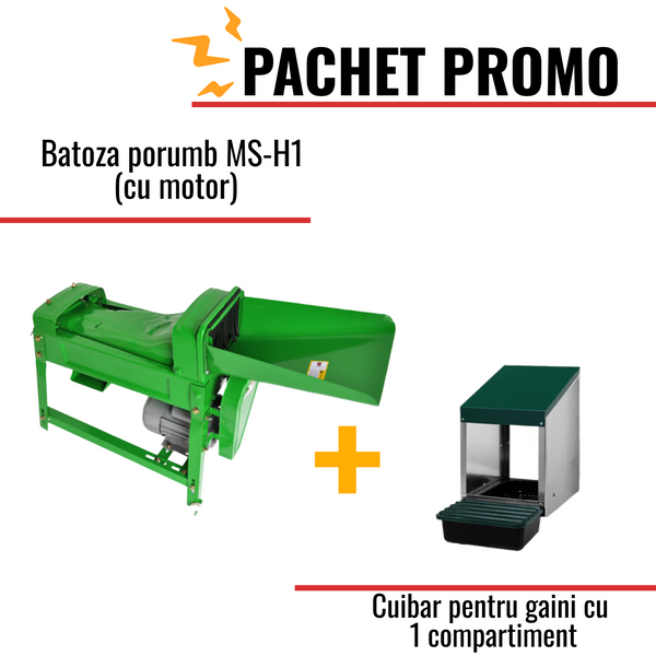 Pachet Promo: Batoza porumb MS-H1 (cu motor) + Cuibar pentru gaini cu 1 compartiment MG01 (fara picioare)