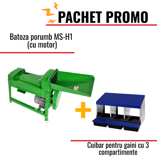 Pachet Promo: Batoza porumb MS-H1 (cu motor) +Cuibar pentru gaini cu 3 compartimente