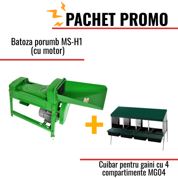 Pachet Promo: Batoza porumb MS-H1 (cu motor) +Cuibar pentru gaini cu 4 compartimente MG04