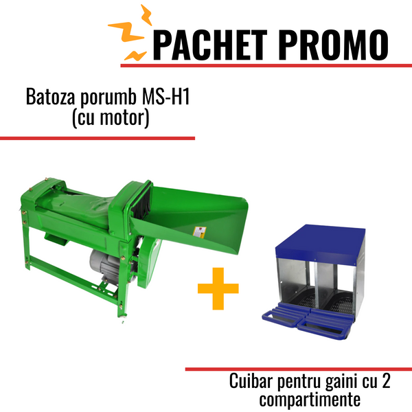 Pachet Promo: Batoza porumb MS-H1 (cu motor) +Cuibar pentru gaini cu 2 compartimente