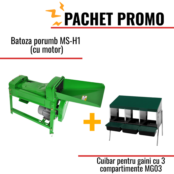 Pachet Promo: Batoza porumb MS-H1 (cu motor) +Cuibar pentru gaini cu 3 compartimente MG03