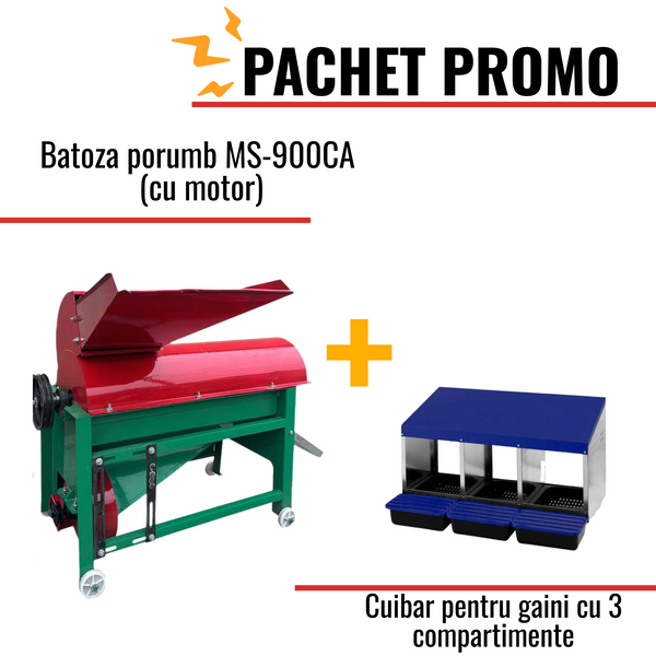 Pachet Promo: Batoza porumb MS-900CA (cu motor) + Cuibar pentru gaini cu 3 compartimente