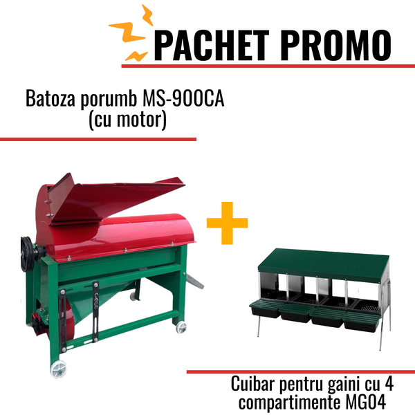 Pachet Promo: Batoza porumb MS-900CA (cu motor) + Cuibar pentru gaini cu 4 compartimente MG04